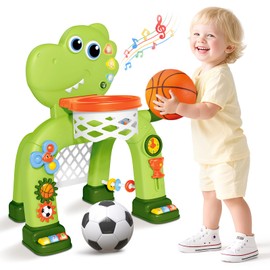 AuroTops Toddler Basketball Hoop & Soccer Goal Toy,Dinosaur Toys with Light & Music,Musical Toys for 1 Year Old Boy Girl Learning Toy for Toddlers 1-3 Birthday Gifts for 1 Year Old Boys