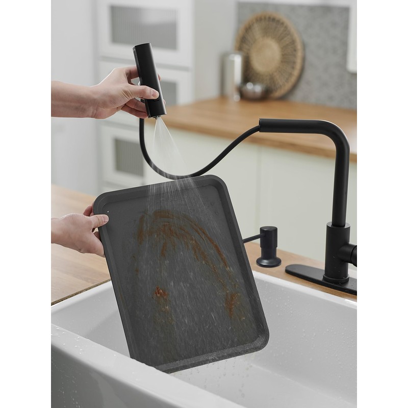Black Kitchen Faucets with Pull Down Sprayer,Waterfall Kitchen Sink Faucet