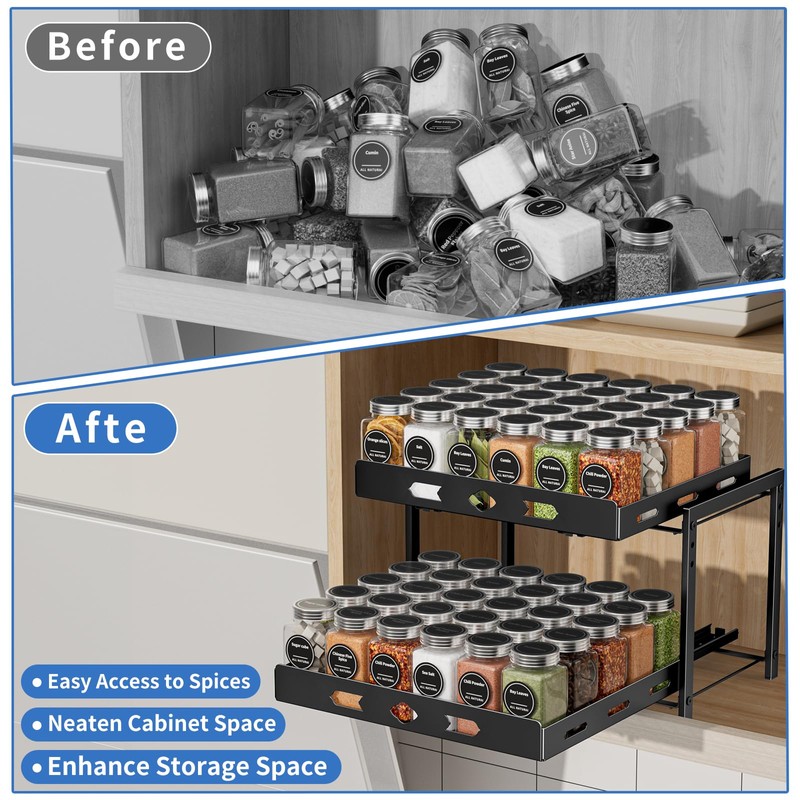 BOIVSHI Spice Organization for Cabinet, 2-Tier Cabinet Spice Rack, Height
