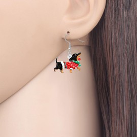 HUAGEO Christmas Acrylic Cute Black Dachshund Dog Earrings Dangle Charms Jewelry For Women Puppy Pets Lovers Festival Gifts (Black)