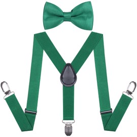 AMPIL Suspenders Bow Tie for Boys Toddler - Adjustable Elastic Y-Back Design with Strong Metal Clips Wedding Party (24 inch (1-6 Old), Green)
