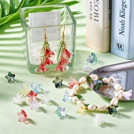 Crafans 80Pcs Lily Flower Lampwork Beads Caps, 8 Colors, 12.5-13mm x 9.5-10mm, Glass, 10pcs/Color, Perfect for Jewelry Making