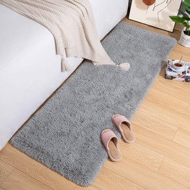 Przemy Fluffy Runner Rug for Bedroom Living Room, 2x6 Feet Grey Shag Area Rugs, Soft Fuzzy Carpet for Bedside Nursery Kids Room College Dorm, Plush Throw Rug for Home Decor