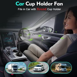 Car Fan for Cup Holder, Cup Holder Fan for Car Truck Vehicle Van RV with 3 Adjustable Speeds& 360° Rotation (USB Powered/No Battery)
