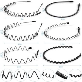 6 bandas de metal para el cabello, aro ondulado de primavera, unisex, diadema negra, antideslizante, para mujeres y hombres