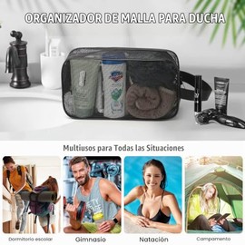 Bolsa de malla portátil para artículos de aseo personal, para regadera, gimnasio, recámara, dormitorio universitario (color negro)