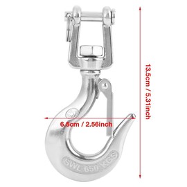 Slip Hook with Latch Jaw Swivel Eye Lifting Crane Chain Hooks 650kg/1000kg 304 Stainless Steel Swivel Lifting Hook with Latch Rigging Accessory(650kg)