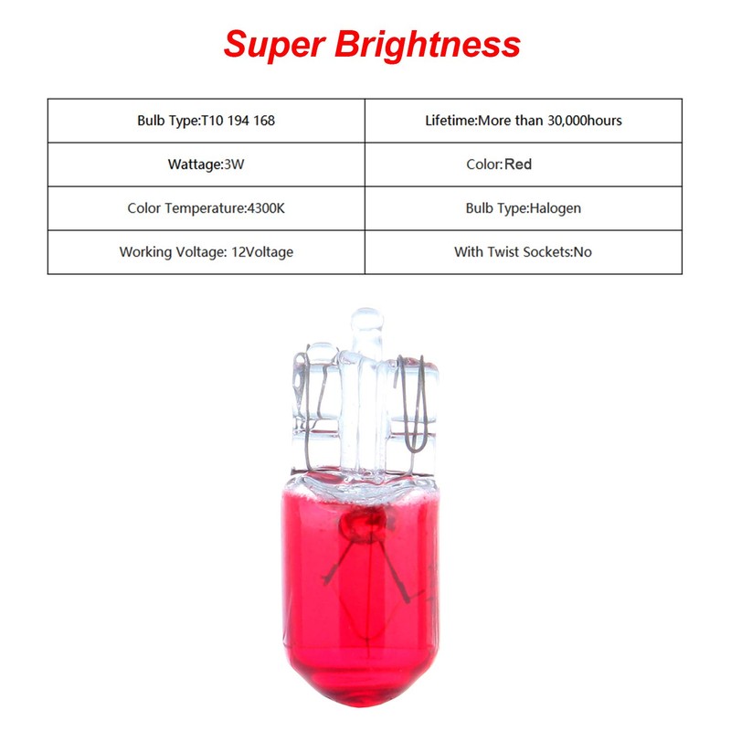 cciyu 10 pcs T10 W5W Red Halogen Light Bulb 168