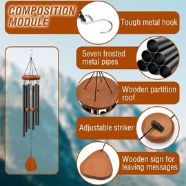 Wind Chimes, 65 cm Aluminium Wind Chimes, 6 Metal Tubes, Wind Chimes for Outdoors, Garden, Patio Decoration with Wind Catcher, Classic Black