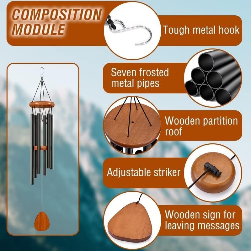 Wind Chimes, 65 cm Aluminium Wind Chimes, 6 Metal Tubes,