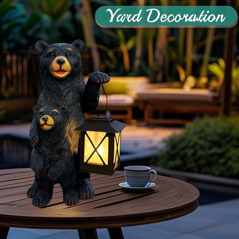 ZYLiWoo Solar Powered Black Bear Statue Decorative Lights - 10