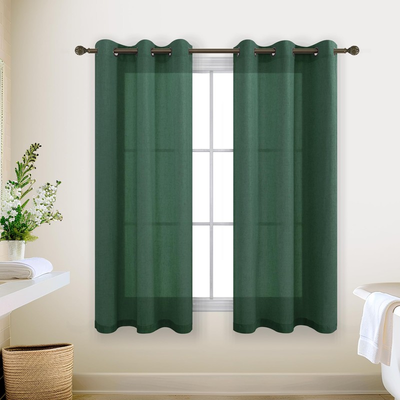 KOUFALL Dark Emerald Green Short Window Curtains for Bathroom Decor,Linen