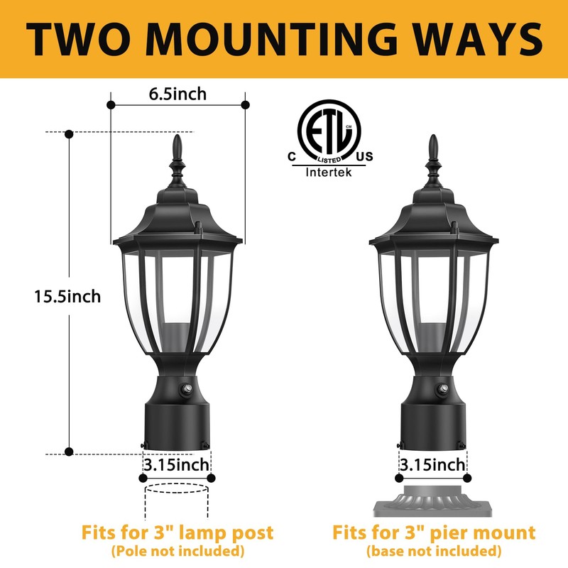 Lamomo Dusk to Dawn Outdoor Post Lights, Waterproof Aluminum Lamp