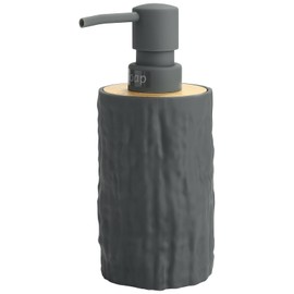 Soap Dispenser Bamboo Round Soap Dispenser Grey with Texture and Natural Bamboo Decoration (Grey)