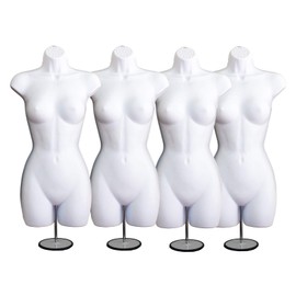 White Female Mannequin Hip Long Hollow Back Body Torso Set w/Metal Stand with Metal Pole & Hanging Hook, S-M Size (4)