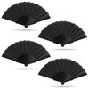 Grantop 4 Pcs Black Folding Hand Fan Set, Silk Fabric