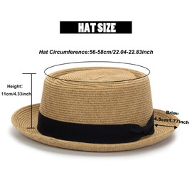 Men/Women Summer Straw Pork Pie Hat Boater Derby Fedora Sun Hats with Bowknot(S/M)