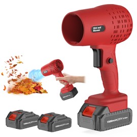 Leaf Blower with 21V*2 Pcs Batteries, 650000RPM Powerful Fan, High Speed 200 MPH, Handheld Air Blower, Perfect for Car Drying, Patio Cleaning, Lawn Caring, Leaves Blowing (Red)