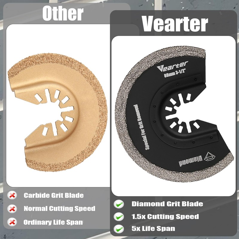 Vearter Diamond Oscillating Saw Blades 4PCS, 3-1/2'' Universal Multitool Blades