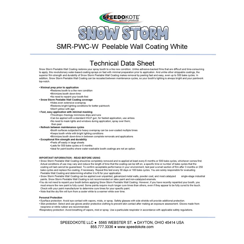 Speedokote White Peelable Spray Booth Wall Coating, Snow Storm, SMR-PWC-W,