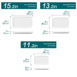 vancasso Stern Serving Platters Set of 3, 11/13/ 15 Inches Rectangular Ceramic Serving Plates, White Serving Trays for Entertaining