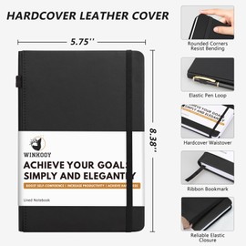 Winkooy A5 Lined Journal Notebook with Gift Box, 240 Pages Hardcover Leather Journal Notebooks for Writing, Travel, Business, College Ruled Notebooks for Men Women, Black