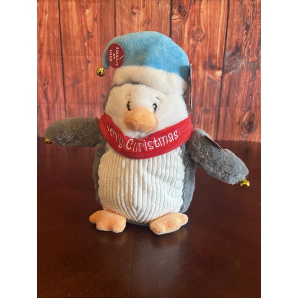 Cuddle Barn Christmas Penguin Stuffed Plush Jingle Bells Animated Stain