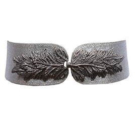 2 3/4" Leaf Hook buckle High Waist Glitter Stretch Belt, Silver | XS/S - 28"