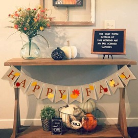 SWHATYW Burlap Happy Fall Banner Pumpkin Autumn Party Decoration Thanksgiving Day Mantel Supplies