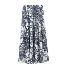 Women's Cotton & Linen Blend Floral Maxi Skirt, Long Skirt with Side Pockets & Elasticated Waistband, Boho Retro Vintage 90 cm Long Skirt - A-Line