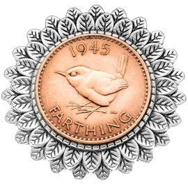 1945 British Farthing Coin Broach, 80th Birthday Gift for Mum or Grandma, Vintage Jewellery