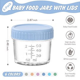 DRKIO 6 Pack Glass Baby Food Storage Containers - 4 Oz Baby Food Jars with Lids Baby Food Maker Microwave Dishwasher Freezer Safe 100% Leak Proof BPA Free Reusable