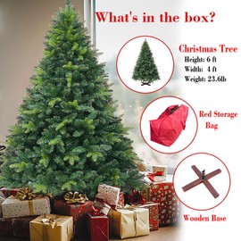 SOONJAN Artificial Christmas Tree, 6ft Realistic Spruce Holiday Décor w/1152 Branch Tips, Easy Assembly Hinged Design, Wooden Base