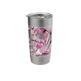 Vintage Sakura Blossom Flower Koi Fish Stainless Steel Insulated Tumbler