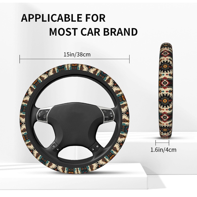 Western Boho Steering Wheel Cover for Women, 15 Inch Southwestern