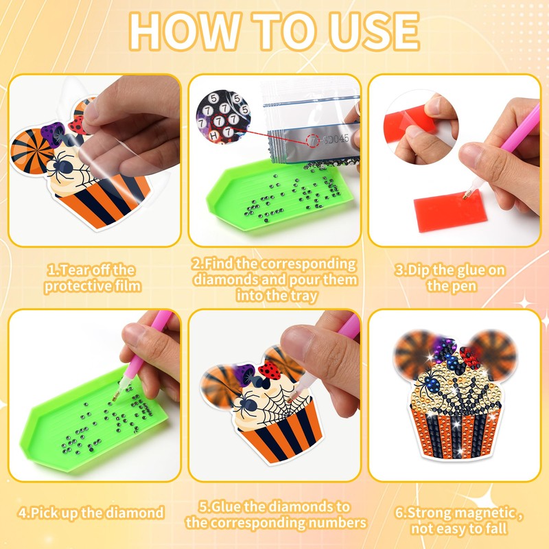16 Pcs Halloween Mouse Diamond Painting Magnets