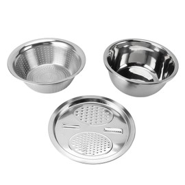3 In 1 Colander Strainer Set Stainless Steel Rice Washing Multi Functional Grater Bowl Drain Basin 11in