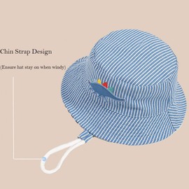 FUYAO Baby Sun Hat Kids Toddler Boys Dinosaur Beach Sun Protection Hat Summer Play Hats Adjustable Chin Strap Bucket Hat (Blue Dinosaur, 2-4 Years)
