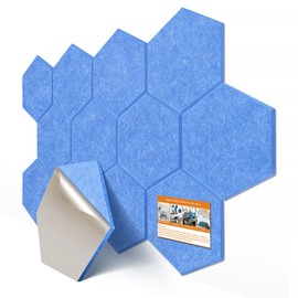 DEKIRU 12 Pack Self Adhesive Hexagon Acoustic Panels Sound Proof Foam Panels, 14 X 13 X 0.9 Inches Soundproof Wall Panels for Office Ceiling &Door (Blue)