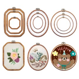 9 Pcs Embroidery Hoop Frame Set Decorative Imitated Wood Embroidery Hoop Display Frame for Art Craft Sewing Decorative Ornaments, Circle, Oval, Octagonal Embroidery Hoops