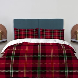 BaoNews Red Checkered Duvet Cover Set King Size,3 Pieces Black Green Plaid Tartan Flannel Shirts Bedding Set Hotel Quality PolyesterComforter Cover Set with 2 Pillowcases(No Filler)