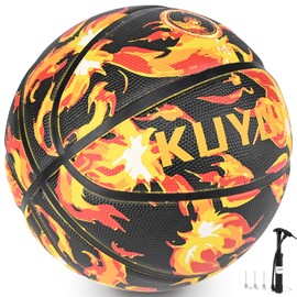 KUYOTQ Black Flame-Spark Size 5 Basketball (27.5") High Density Thickened Rubber Kids/Youth Basketball for Ages 4-10, Indoor and Outdoor (Pump + Needles Included)