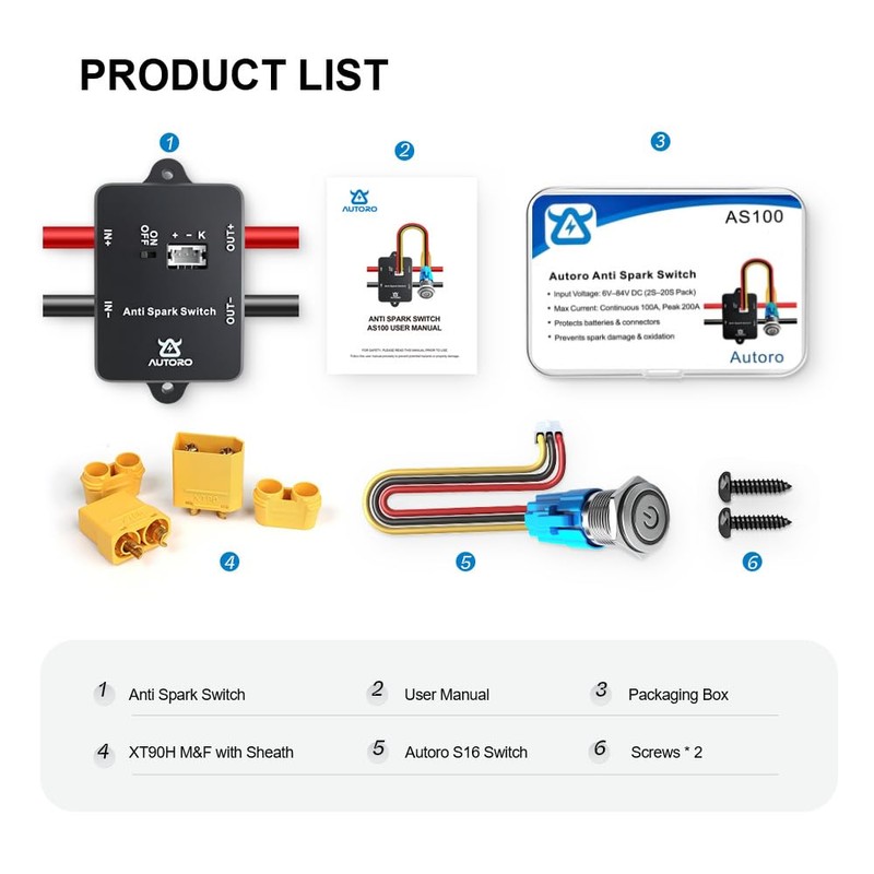 AS100 Anti Spark Power Switch 100A 84V DC for ESC