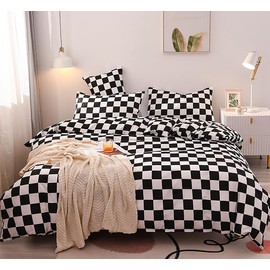 KAREVER Black White Grid Comforter Set Full Black Plaid Bedding Set Girls Black and White Checkered Bed Comforter Set Breathable Blanket Set Kids Durable Bedding Comforter Set