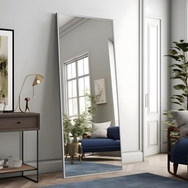 PexFix Full Length Mirror Hanging Mirror Dressing Mirror Wall-Mounted Mirror with Stand,Full Body Mirror with Aluminum Alloy Thin Frame,Silver,65"x22"