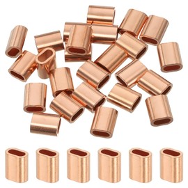 sourcing map 1/8"(2.5mm) Wire Rope Stop Sleeve, Copper Crimping Loops Sleeve Oval Crimp Ferrules for Wire Rope and Cable Ferrule, Gold 25Pcs