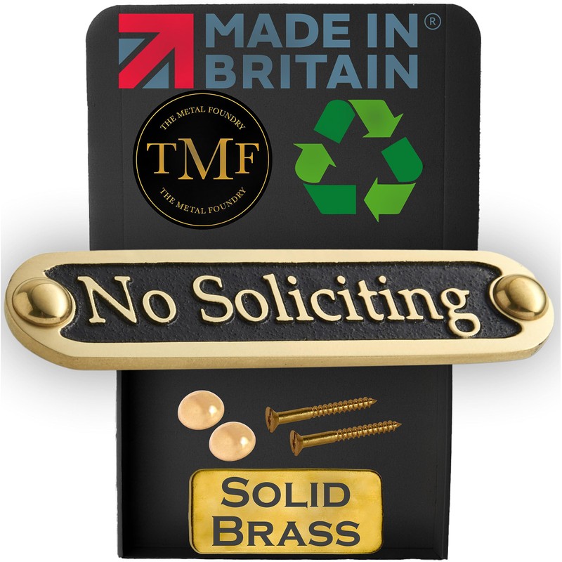 No Soliciting Brass Door Sign. Traditional Style Home Décor Wall