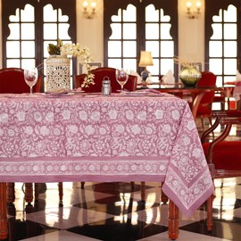 Labhanshi Indian Handblock Print Pre-Washed Cotton Floral Table Cloth|Reusable Rectangle 72x108 Inch 8-Seater Dining Tablecloth|Thanksgiving Christmas Festive Holiday Decorative Table Cover|Purple