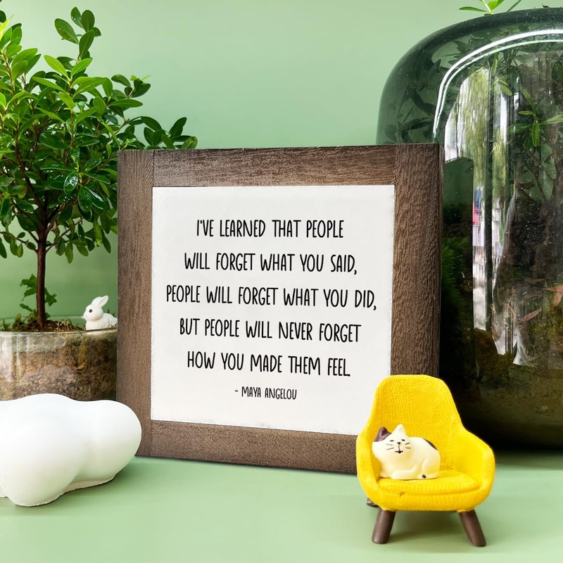 Inspirational Wood Sign, Box Wood Plaques Desk Décor, Maya Angelou