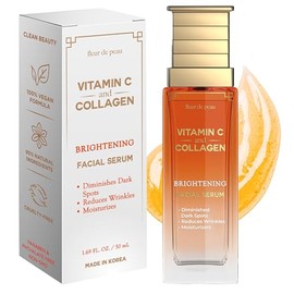 Fleur De Peau Suero de vitamina C para la cara con colágeno, probado por dermatólogos, antienvejecimiento, tono de piel uniforme, reduce las líneas fi